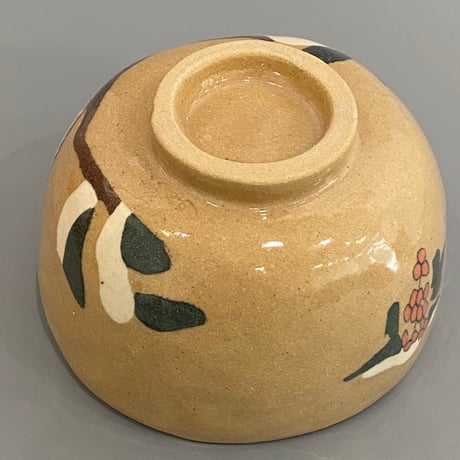 ぶんのまお　すずめと南天抹茶茶碗