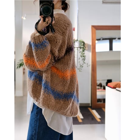 LES TRICOTS D'O レトリコドール  AlpacaPullover Cardigan Stripes  Camel / Dark Purple / Orange / Blue