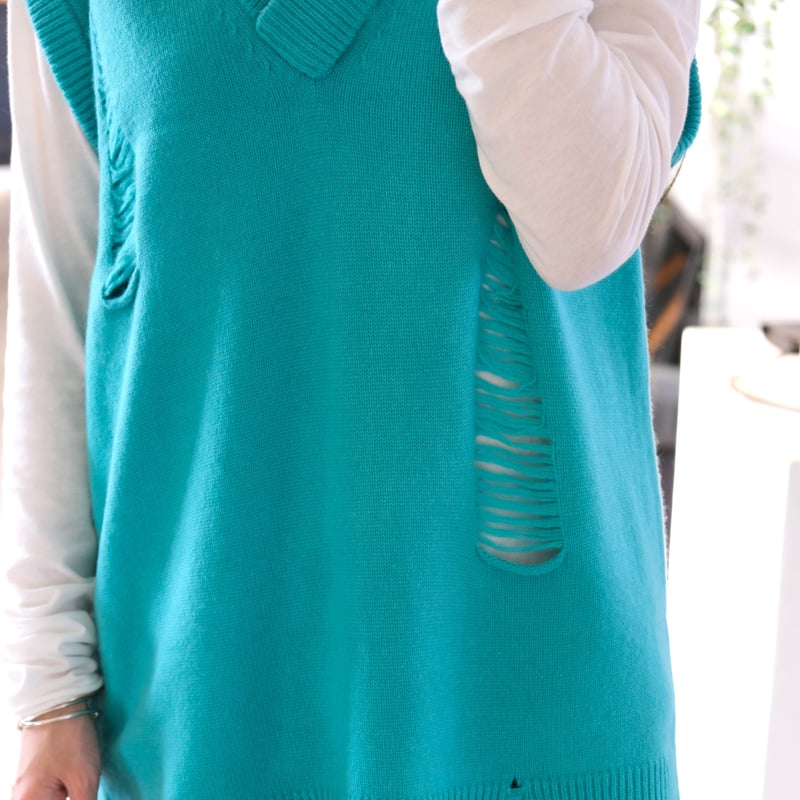 THOMAS MAGPIE damage knit vest【2223708】 | geep