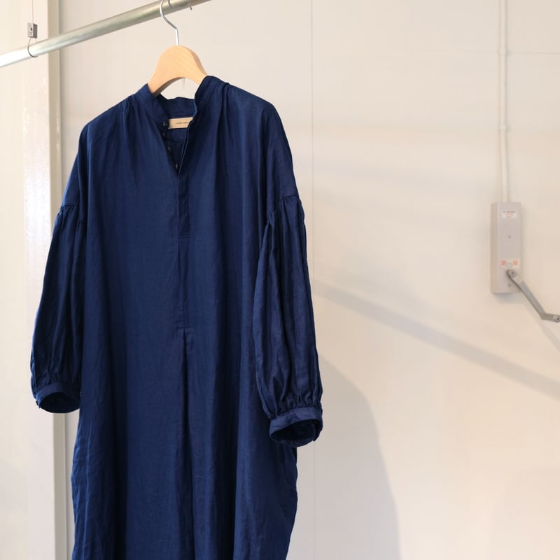 suzuki takayuki puff-sleeve dress navy S221-20...