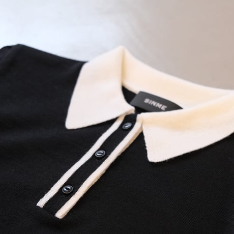 SINME　バイカラーポロニット ブラック×オフ　S21AW-14-02