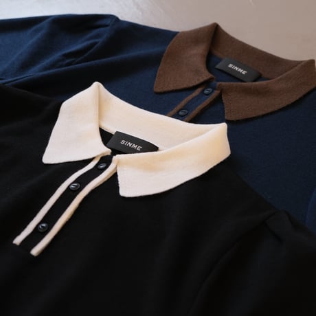 SINME　バイカラーポロニット ブラック×オフ　S21AW-14-02