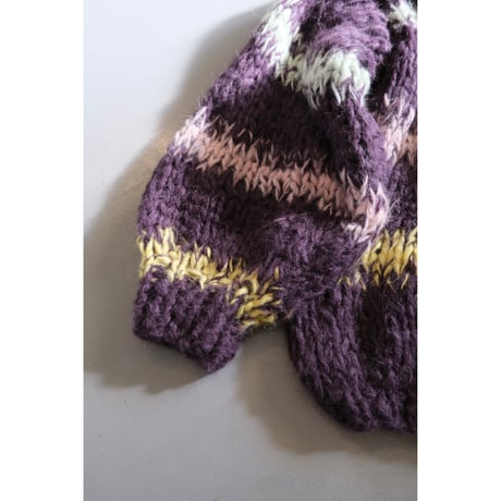LES TRICOTS D'O レトリコドール   AlpacaPullover  Cardigan Stripes  Dark Purple / Yellow / Mint / Pink