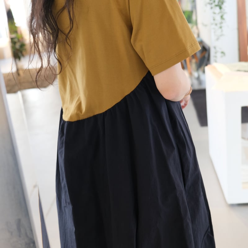 SINME Tシャツワンピース マスタード × ネイビー S22SS-11-06 | geep