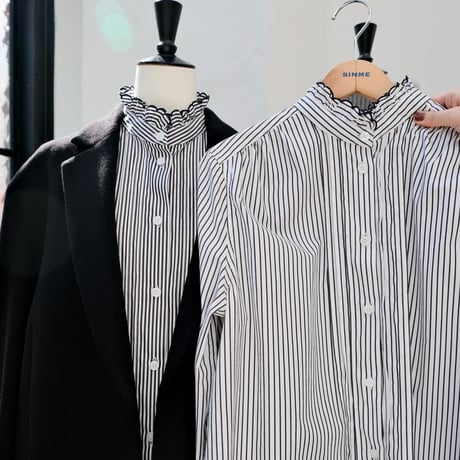 SINME スカラエンブロイダリーシャツ  ホワイト×ブラック  SS15-22