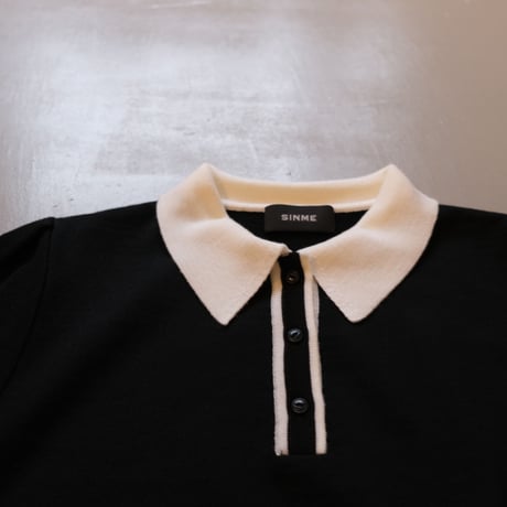 SINME    バイカラーポロニット    S21-AW-10-01    ブラック × ホワイト