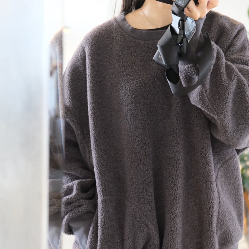 HARVESTY BOA FLEECE EGG PULLOVER CHARCOAL |