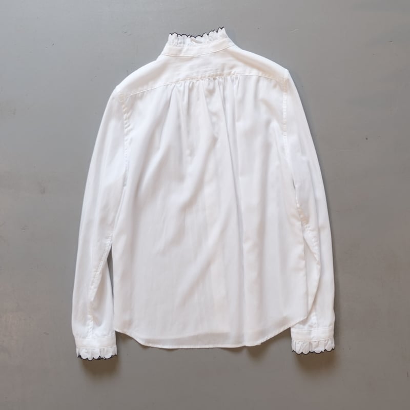 SINME スカラエンブロイダリーシャツ ホワイトxネイビー