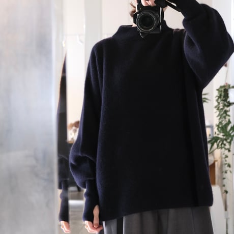 BATONER Woman CASHMERE FOX BOAT NECK FINGERHALL NAVY