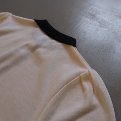 SINME    バイカラーポロニット    S21-AW-10-01    オフ × ネイビー