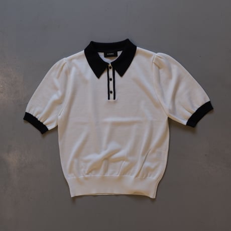 SINME    バイカラーポロニット    S21-AW-10-01    オフ × ネイビー