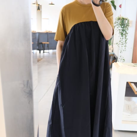 SINME　Tシャツワンピース マスタード × ネイビー　S22SS-11-06