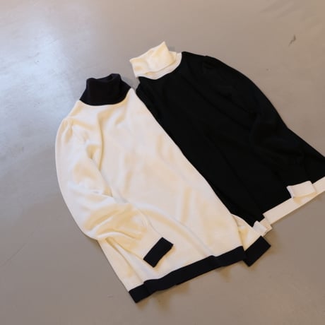 SINME バイカラータートルニット  S21AW-14    ブラック × ホワイト