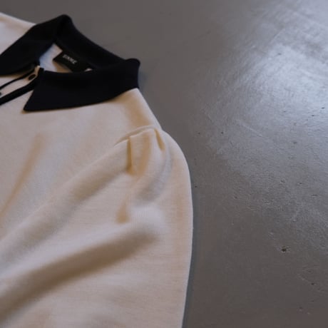 SINME    バイカラーポロニット    S21-AW-10-01    オフ × ネイビー