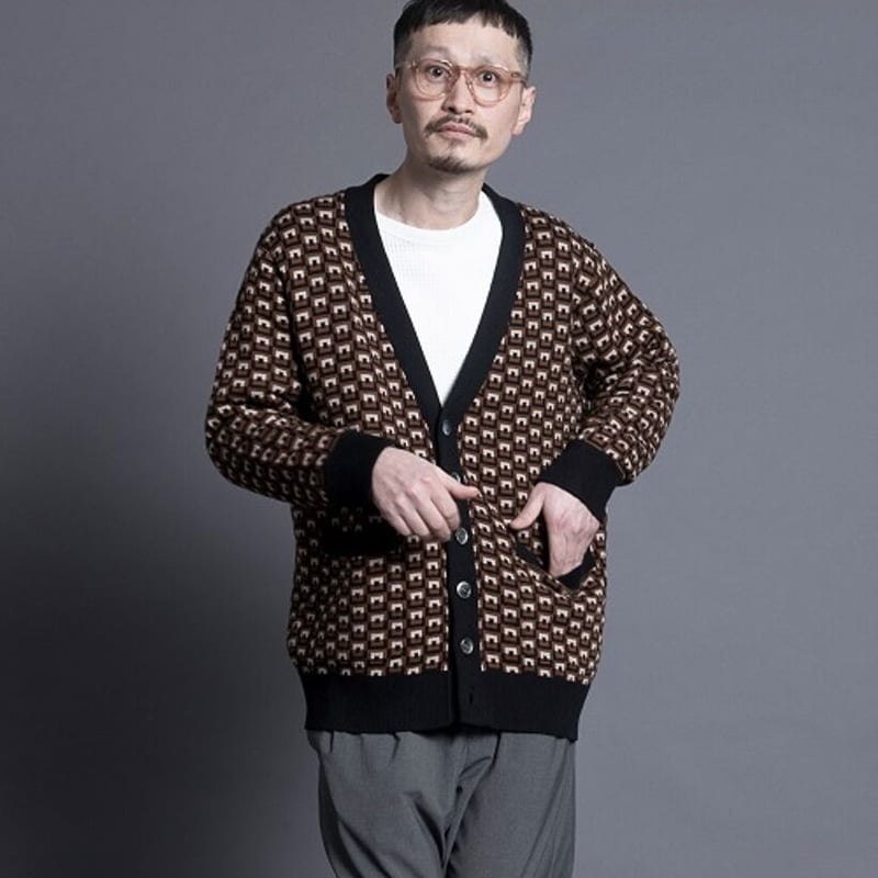 THOMASMGPIE トーマスマグパイ BLOCK W JACQUARD CARDIGAN 