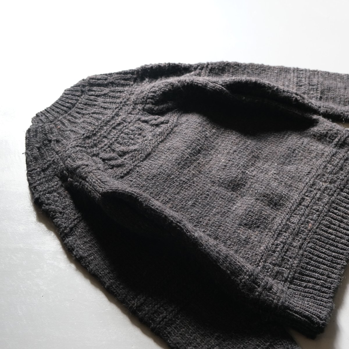 超美品　BATONER SPREAD ARAN CREW NECK ブラック　3 SOLID WOOL W-FACE CREW NECK [BLACK] - WUNDER 大阪 セレクト