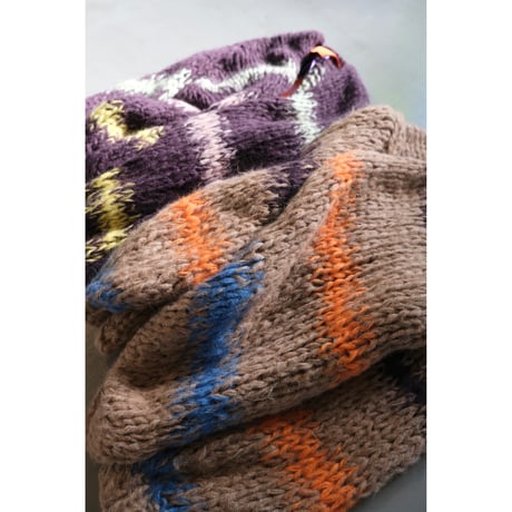 LES TRICOTS D'O レトリコドール  AlpacaPullover Cardigan Stripes  Camel / Dark Purple / Orange / Blue