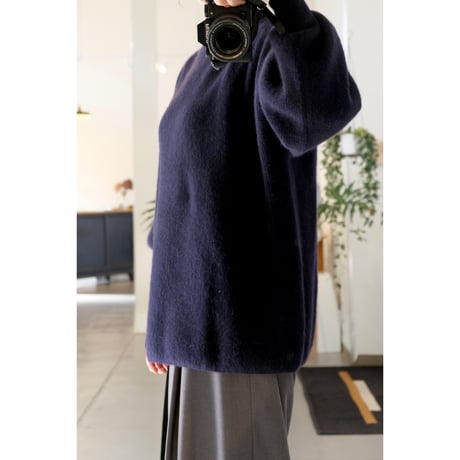 BATONER Woman CASHMERE FOX BOAT NECK FINGERHALL NAVY