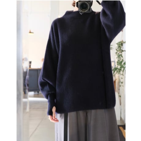 BATONER Woman CASHMERE FOX BOAT NECK FINGERHALL NAVY