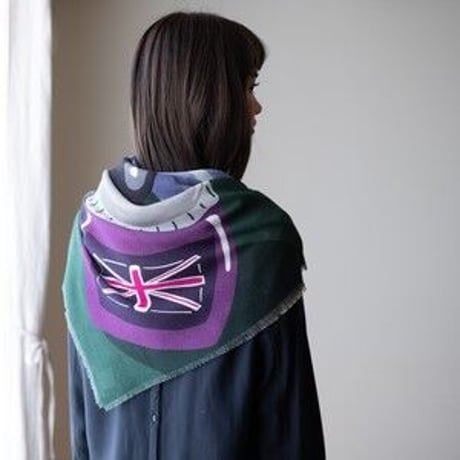 YARN&COPPER　Merino Wool 'Salt&Pepper' forest green 正方形スカーフ
