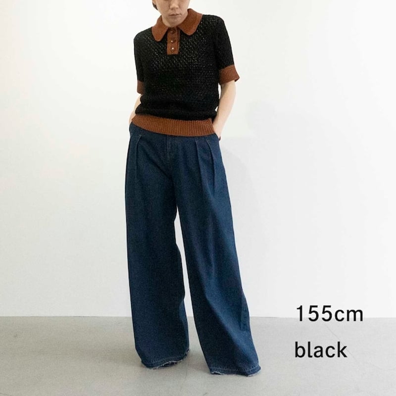 【新品】THOMAS MAGPIE ネイビー パフスリーブトップス THOMAS MAGPIE collared mesh top【2242710】 | geep