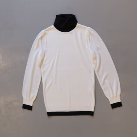SINME バイカラータートルニット  S21AW-14   オフ × ネイビー