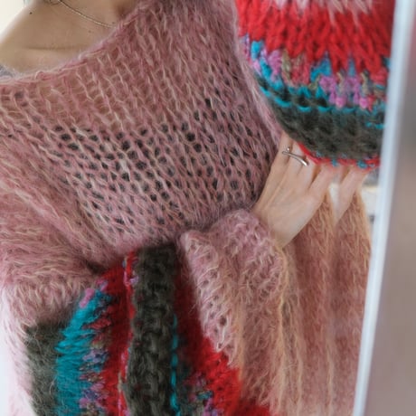 LES TRICOTSD'O　レトリコドール    Mohair Pullover Round Neck  Pink Melange