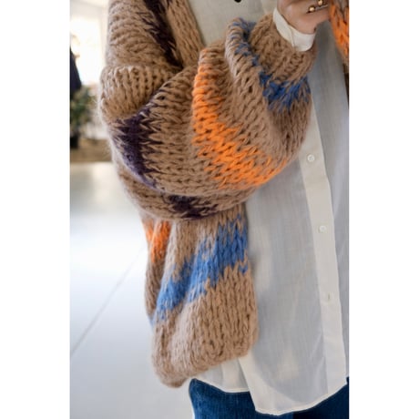 LES TRICOTS D'O レトリコドール  AlpacaPullover Cardigan Stripes  Camel / Dark Purple / Orange / Blue