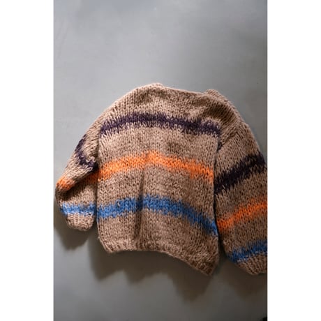 LES TRICOTS D'O レトリコドール Alpaca Pullover V Neck Stripes  Dark Purple / Yellow / Mint / Pink