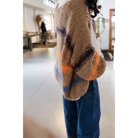 LES TRICOTS D'O レトリコドール  AlpacaPullover Cardigan Stripes  Camel / Dark Purple / Orange / Blue
