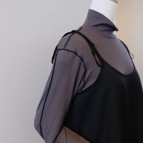 NAKAGAMI　N0222A0035　プリーツ切替スリップドレス　BLACK