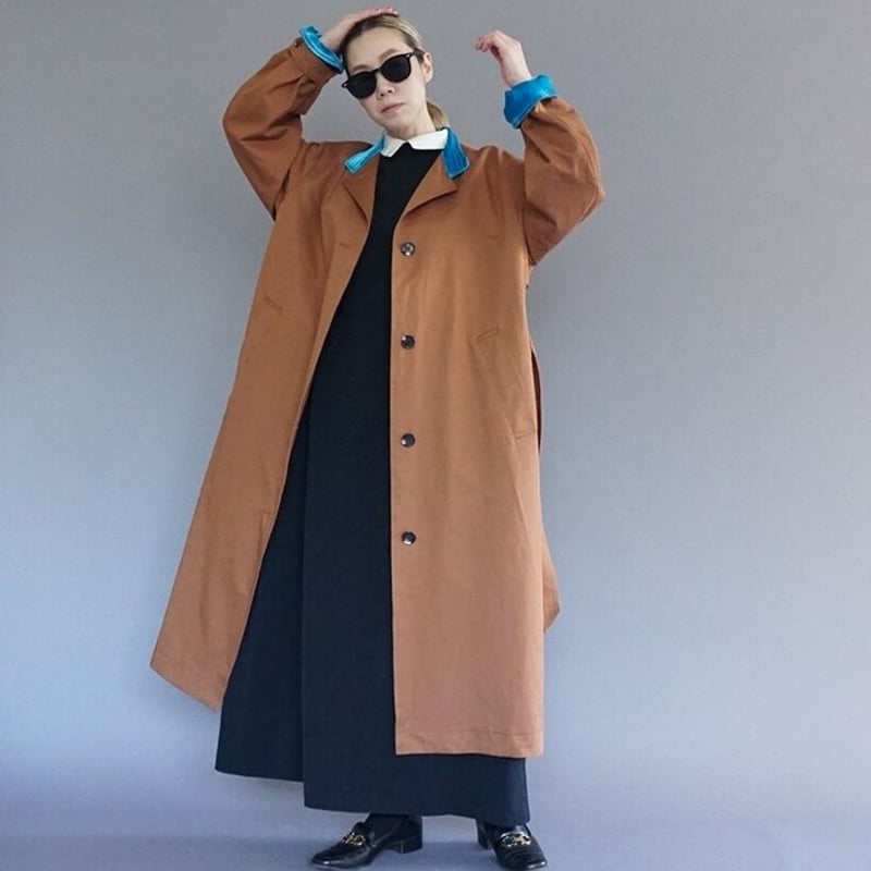 THOMAS MAGPIE back line coat BROWN×TURQUOIS