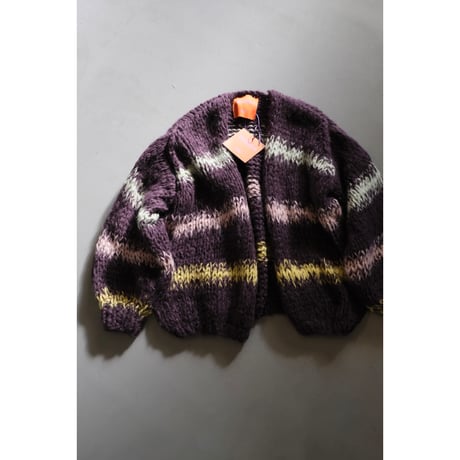LES TRICOTS D'O レトリコドール   AlpacaPullover  Cardigan Stripes  Dark Purple / Yellow / Mint / Pink
