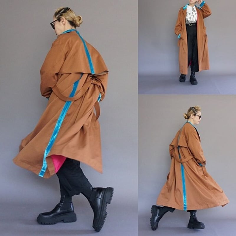 THOMAS MAGPIE back line coat BROWN×TURQUOIS