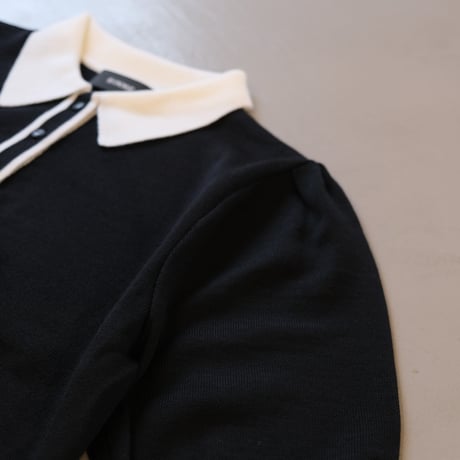 SINME　バイカラーポロニット ブラック×オフ　S21AW-14-02
