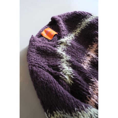 LES TRICOTS D'O レトリコドール Alpaca Pullover V Neck Stripes  Dark Purple / Yellow / Mint / Pink