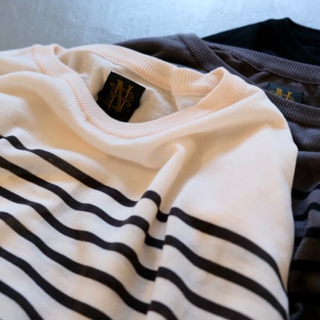 BATONER  Men   TENCEL CASHMERE BORDER LONG SLEEVE    BN-24FM-003