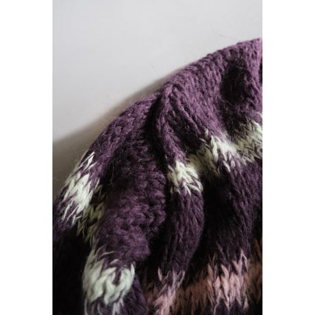LES TRICOTS D'O レトリコドール   AlpacaPullover  Cardigan Stripes  Dark Purple / Yellow / Mint / Pink