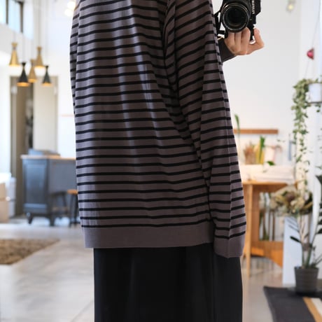 BATONER  Men   TENCEL CASHMERE BORDER LONG SLEEVE    BN-24FM-003