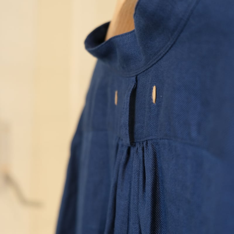 suzuki takayuki puff-sleeve dress navy S221-20