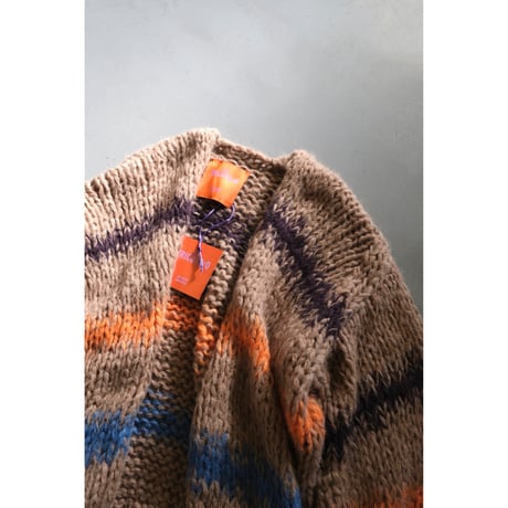 LES TRICOTS D'O レトリコドール  AlpacaPullover Cardigan Stripes  Camel / Dark Purple / Orange / Blue