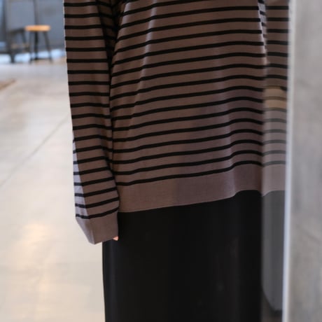 BATONER  Men   TENCEL CASHMERE BORDER LONG SLEEVE    BN-24FM-003