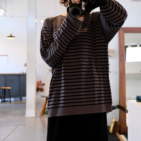 BATONER  Men   TENCEL CASHMERE BORDER LONG SLEEVE    BN-24FM-003