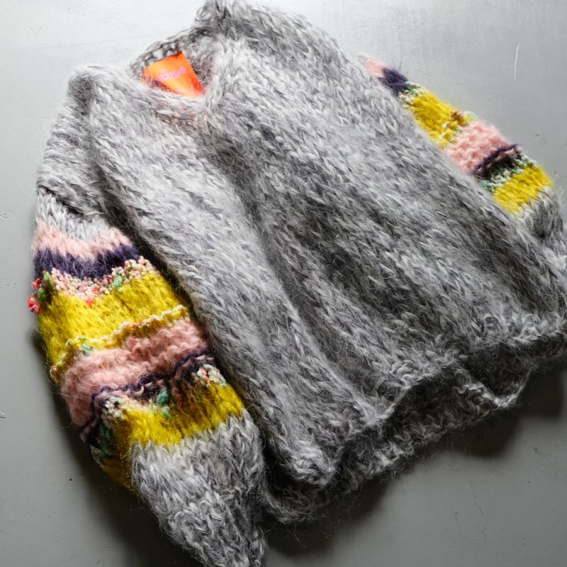 LES TRICOTS D'O モヘヤ Vネックプルオーバー gray melange