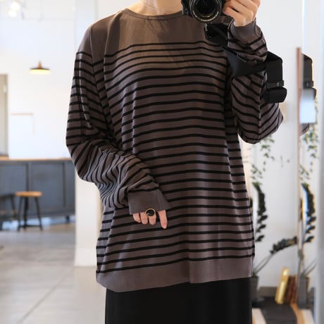 BATONER  Men   TENCEL CASHMERE BORDER LONG SLEEVE    BN-24FM-003
