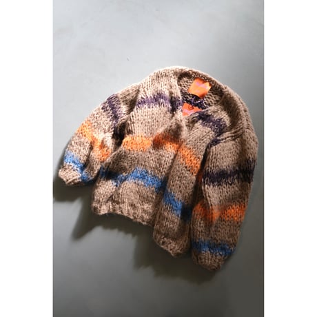 LES TRICOTS D'O レトリコドール Alpaca Pullover V Neck Stripes  Dark Purple / Yellow / Mint / Pink