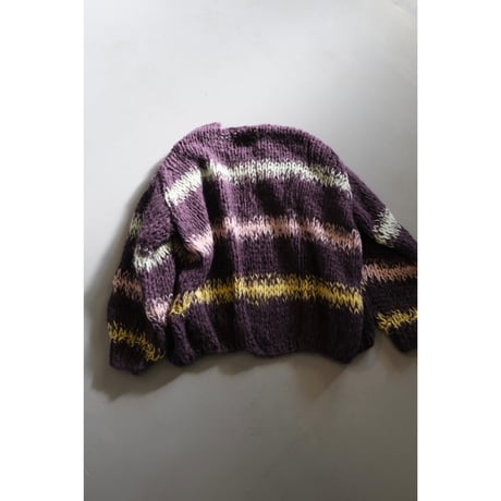 LES TRICOTS D'O レトリコドール   AlpacaPullover  Cardigan Stripes  Dark Purple / Yellow / Mint / Pink
