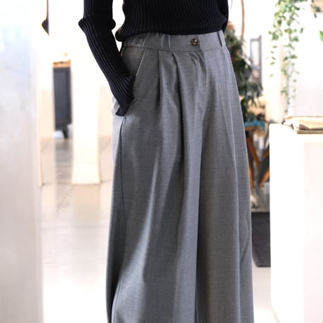 BATONER　Women  DRY WOOL PIQUE TWO TUCK WIDE PANT　GRAY　BN-22FL-010