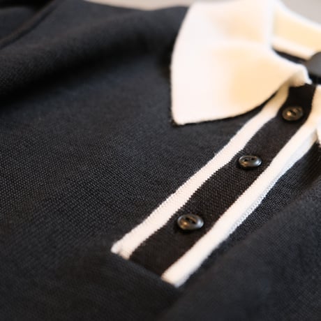 SINME    バイカラーポロニット    S21-AW-10-01    ブラック × ホワイト