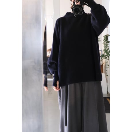 BATONER Woman CASHMERE FOX BOAT NECK FINGERHALL NAVY
